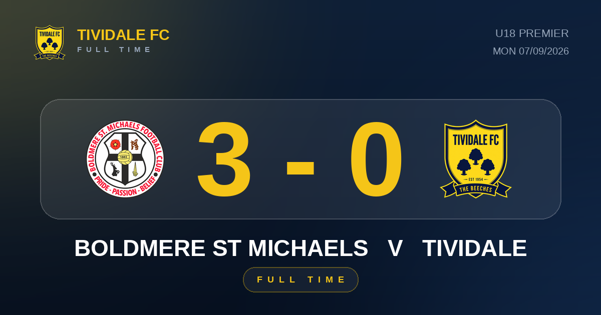 Boldmere St Michaels 3-0 Tividale